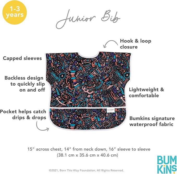 Bumkins Bibs - Toddler Bibs, Waterproof, Large for 1-3 Years, Short Sleeve-BubblyBeeBaby