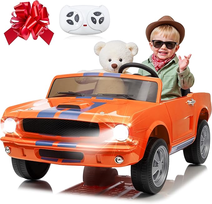 24V 2 Seater Ride on Toys, Licensed Shelby Cobra Kids Power Car Wheeler Ride On Toy w/ 2WD/4WD Switchable, Remote Control, 19" Spacious Seat, 4 Spring Suspension, Music, Bluetooth-BubblyBeeBaby