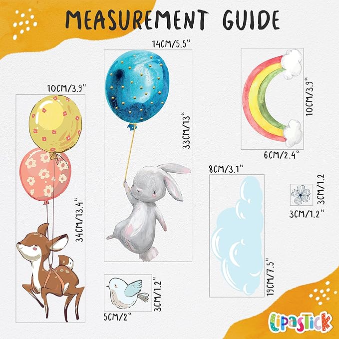 Hot Air Balloon Wall Decals by Lipastick - Peel and Stick Animal Stickers Raccoon, Fox, Koala, Panda for Kids Room, Nursery, Playroom, Bedroom - Playroom Wall Decals for Boys, Girls, Babies - M Size-BubblyBeeBaby