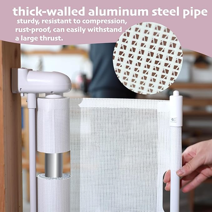 200" Retractable Baby Gates Extra Wide for Large Opening, 41" Extra Tall Retractable Dog Gate Pet Gates, Long Child Safety Mesh Gate with Fiberglass Rods for Stairs, Doorways, Hallways, Indoor/Outdoor-BubblyBeeBaby