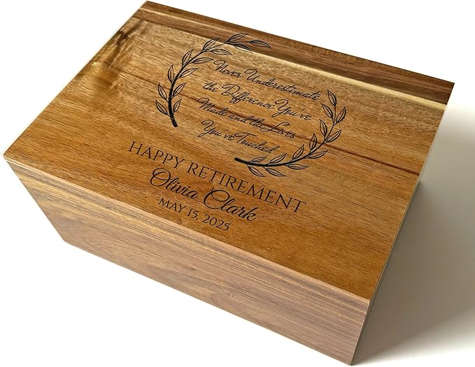 Happy Retirement Box for Memories - Never Underestimate the Difference You Made Retirement Gift for Teacher, Engraved Keepsake Box, A Truly Great Teacher Farewell Gift, Memory Chest, 11 x 8 x 4.75 in-BubblyBeeBaby