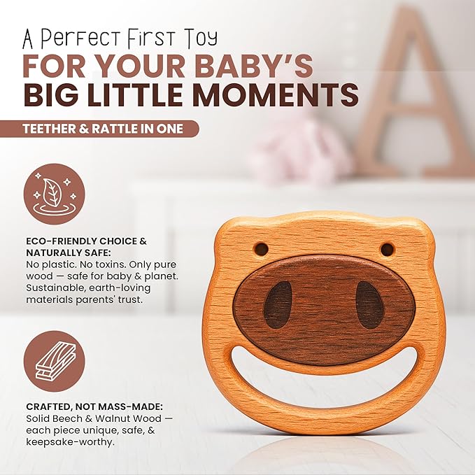 100% Wooden Baby Toy | No Paint, No Plastic | Eco-Friendly Rattle for 0–6 Months-BubblyBeeBaby