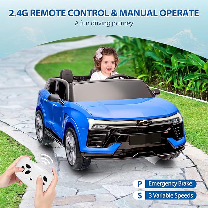 Jojoka Baby Car 24V 2-Seater SUV Licensed Chevrolet Blazer Ride On Toy w/Parent Remote Control,4xSpring Suspension, Wireless Music, Electric Vehicle Car for Kids Ages 3-8,Blue-BubblyBeeBaby