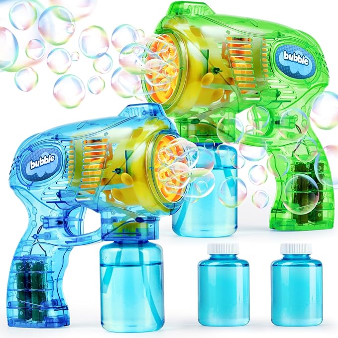 JOYIN 2 Bubble Guns Blaster Kit with 2 Solution for Kids, Automatic Bubble Maker Blower Machine for Party Favors, Birthday, Outdoor & Indoor Activity, Summer Toy-BubblyBeeBaby