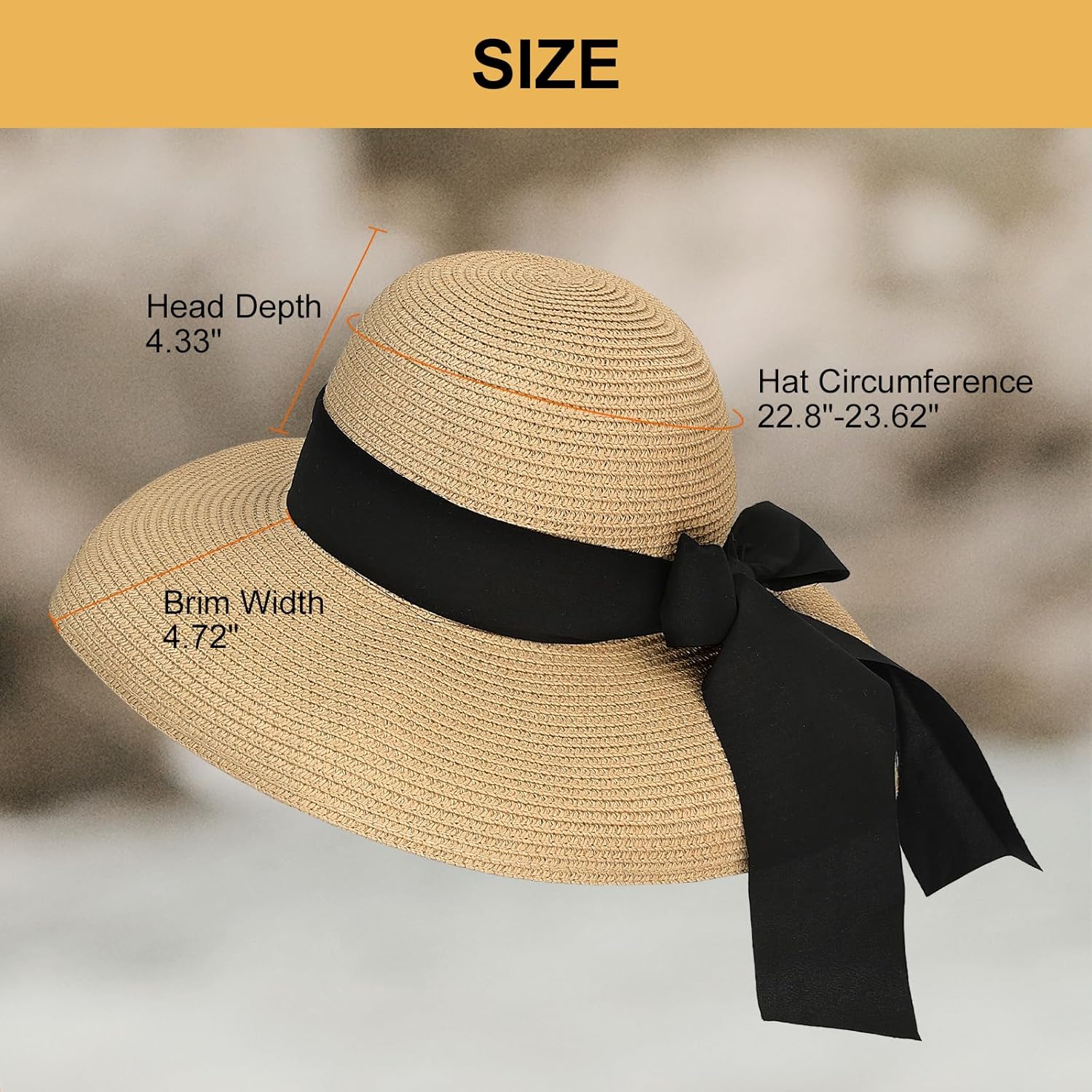 Surblue Straw Summer Hat Women's Floppy Sun Hat Wide Brim Beach Bow Hat