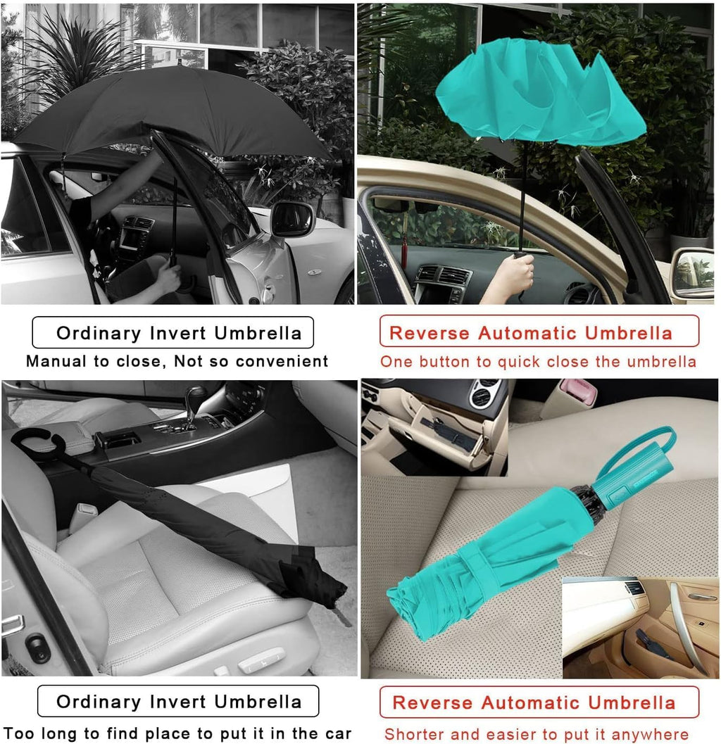LANBRELLA Compact Reverse Folding Umbrella Auto Windproof Travel Umbrella