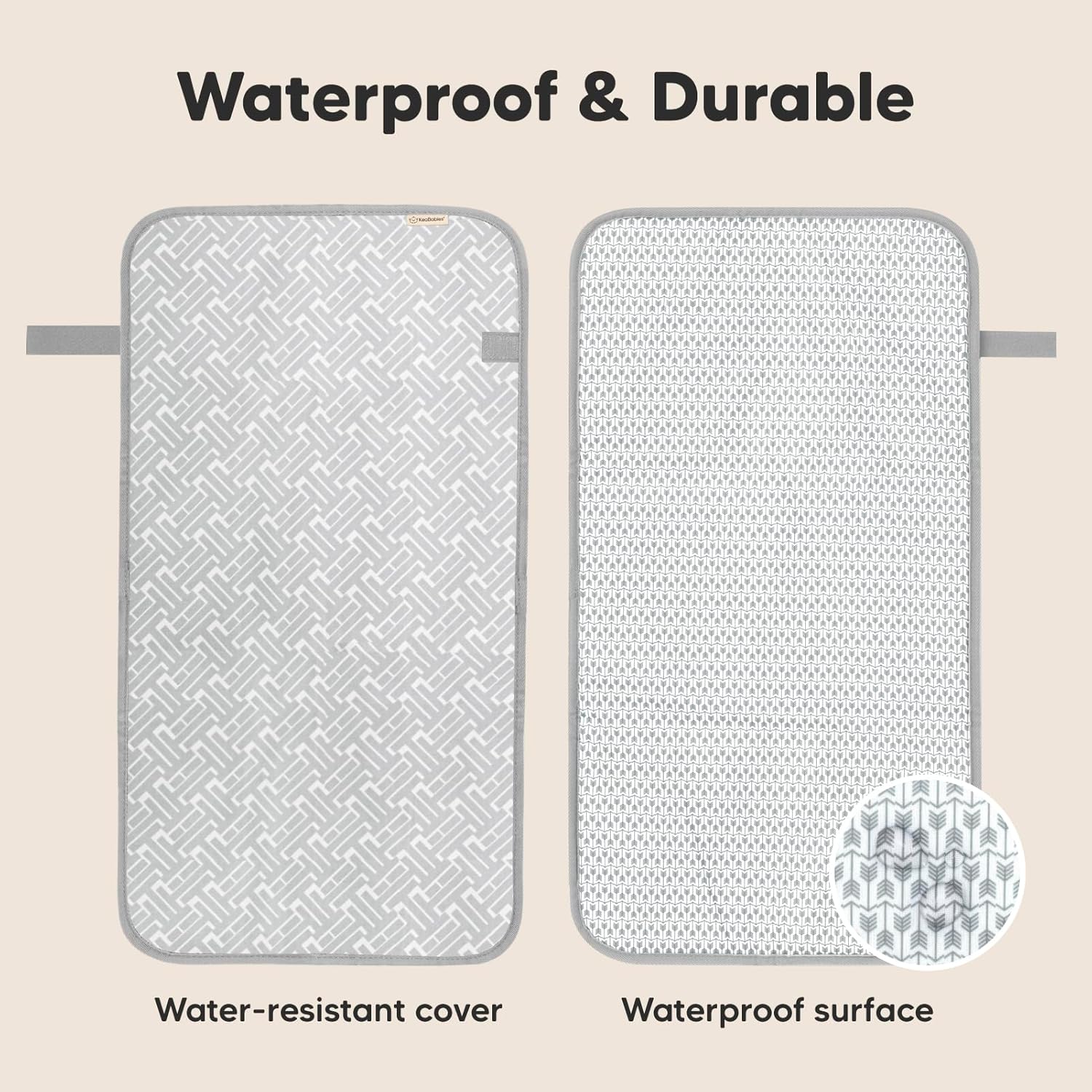 KeaBabies Portable Diaper Changing Pad, Easy Wipe Clean - Foldable Waterproof Baby Changing Mat for Diaper Bag, Compact, Lightweight, 25x13 Baby Changer Travel Essential, Machine Washable (Gray Mod)