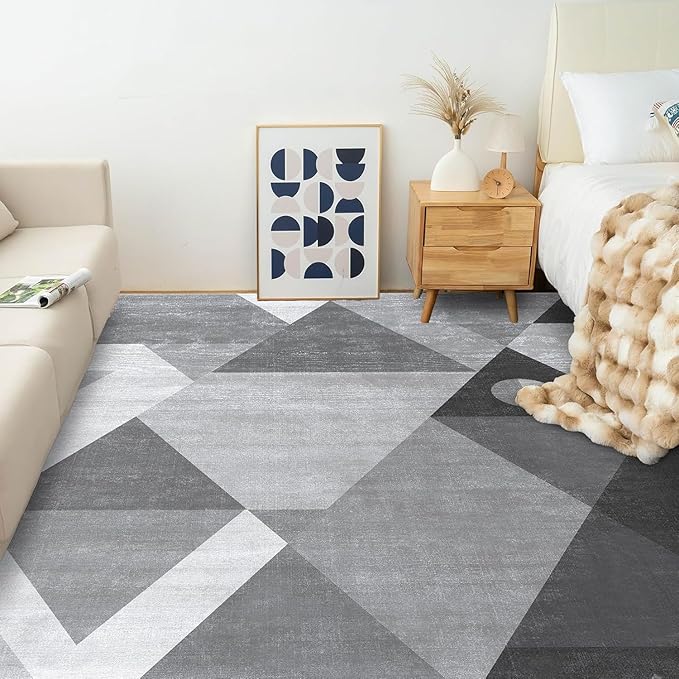 HOMFINE Washable Modern Area Rug - Geometric Style 8x10 Rugs for Living Room, Bedroom, Machine Washable Rug Soft Non Slip Non Shedding Area Rug - Grey, 8'x10'-BubblyBeeBaby