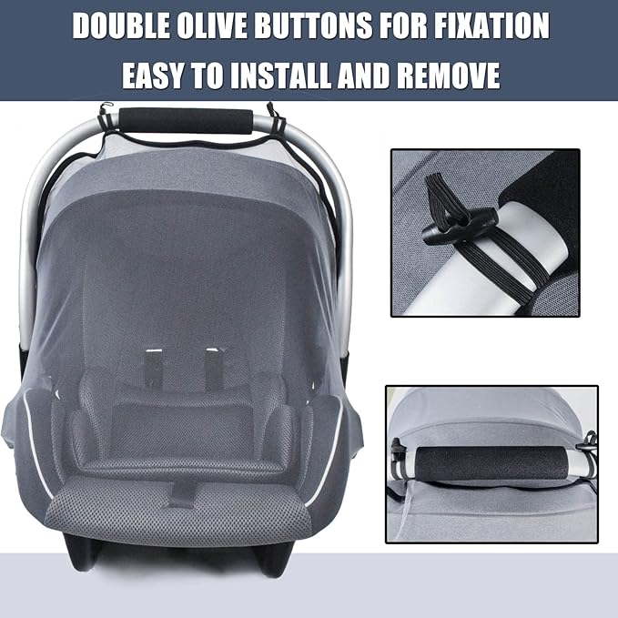 Mosquito Net for Baby Car Seats, Infant Stroller and Bassinets, Infant Car Seat Insect Mesh Net,Breathable,Easy Fitting, Portable Durable & Long Lasting Insect Netting (Gray)…-BubblyBeeBaby