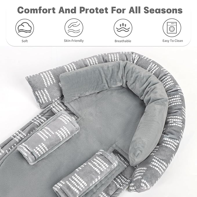Infant Car Seat Insert, HNHUAMING Baby Car Seat Head & Body Support with 2 Strap Pads, Ultra Soft Newborn Preemie Carseat Insert Cushion for Girls Boys, Fits Car Seat, Stroller, Swing, Bouncer, Gray-BubblyBeeBaby