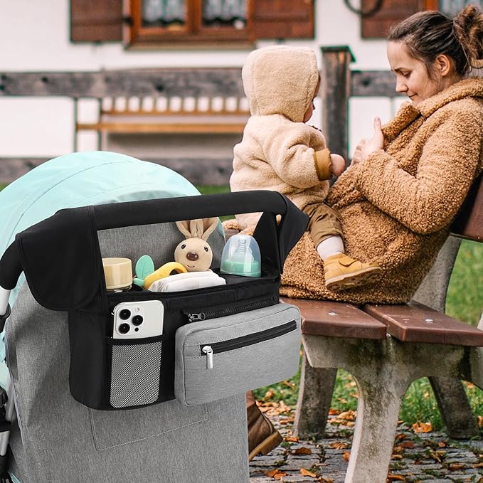 Accmor Universal Stroller Organizer with Insulated Cup Holder Detachable Phone Bag and Shoulder Strap,Stroller Bag Caddy Organizer Fits for Uppababy, Baby Jogger, Britax Strollers-BubblyBeeBaby