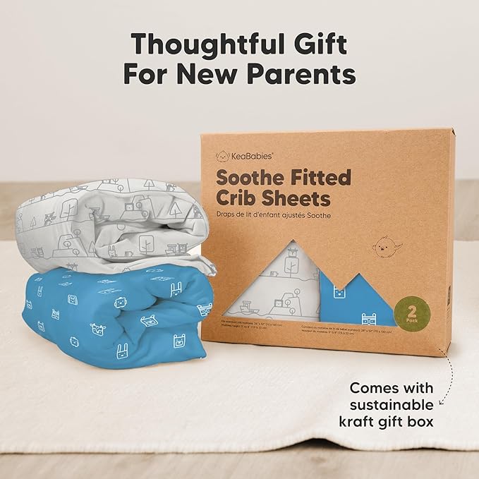 KeaBabies 2-Pack Organic Crib Sheets for Boys, Girls - 52x28 Fitted Crib Mattress Sheet Neutral, Breathable Jersey Cotton Cover for Baby Bed, Toddler Mattress, Soft & Cute Prints (KeaPixel)-BubblyBeeBaby