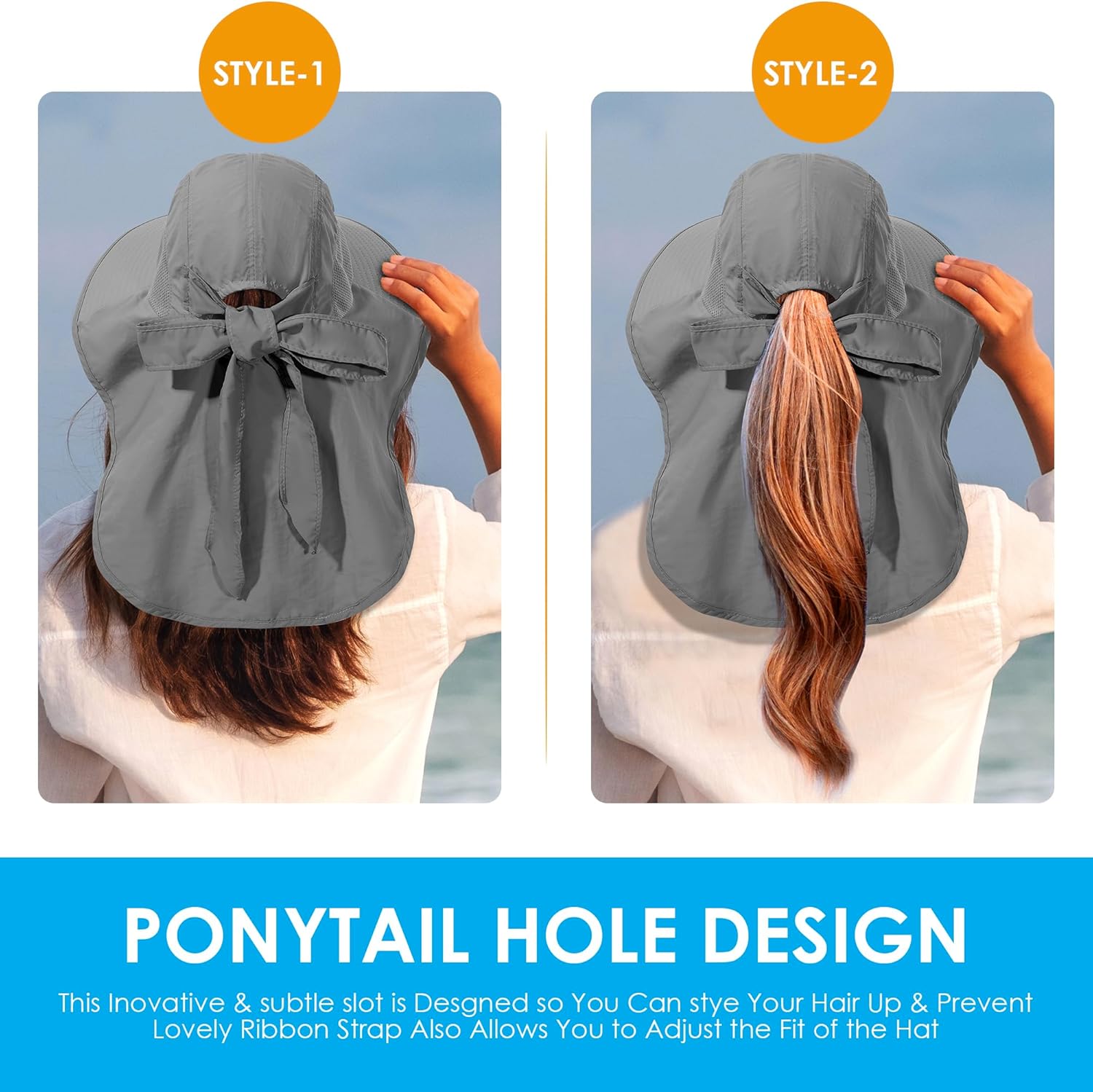 Womens Sun Hat UV Protection, Foldable Waterproof Wide Brim Bucket Hats with Neck Flap for Summer Beach Fishing Hiking