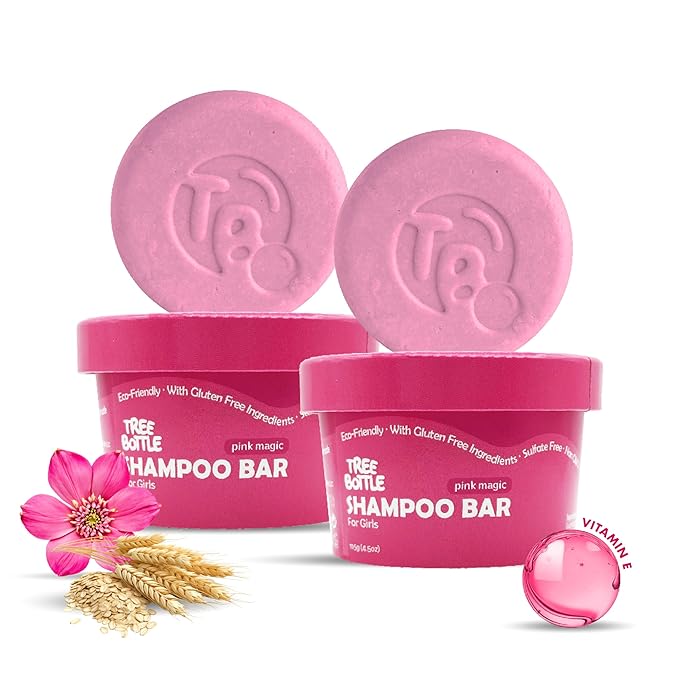 Hydrolyzed Oat Protein + Squalane Shampoo Bar for Girls - 4.5oz - For all Hair Types - Gentle on sensitive Eyes & Scalp - Natural, Tear-Free, Sulfate & Paraben-Free - Made in USA - 4.5oz (Pack of 2)-BubblyBeeBaby