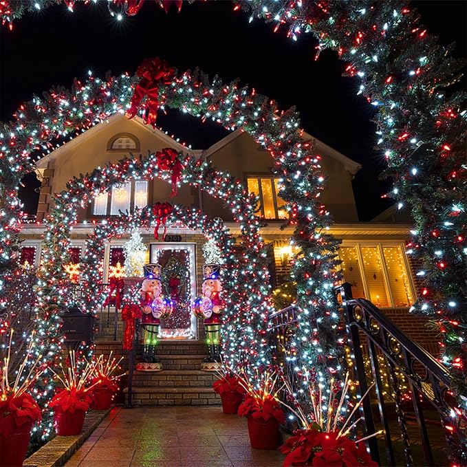 HOME LIGHTING 66ft Christmas Decorative Mini Lights, 200 LED Green Wire Fairy Starry String Lights Plug in, 8 Lighting Mode, for Indoor Outdoor Xmas Tree Wedding Party Garden Decoration (Red & White)-BubblyBeeBaby