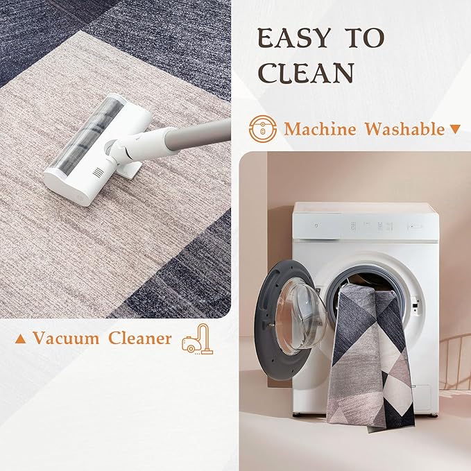 HOMFINE Washable Modern Area Rug - Geometry Style 8x10 Rugs for Living Room, Bedroom, Machine Washable Rug Soft Non Slip Non Shedding Area Rug - Green, 8'x10'-BubblyBeeBaby