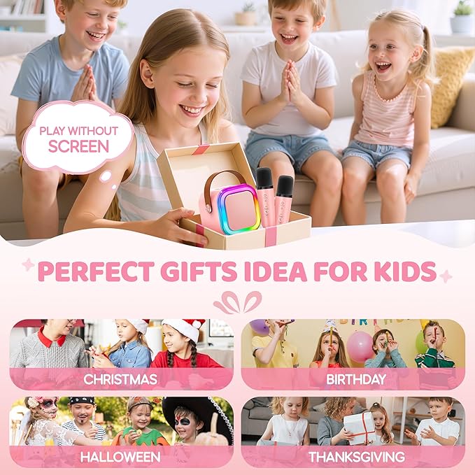 IROO Mini Karaoke Machine for Kids, 2025 TOP Toys Birthday Gifts Ideas for Girls Ages 4, 5, 6, 7, 8, 9, 10, 12+ Years Old, Portable MP3 Player with 2 Wireless Mics for Party-BubblyBeeBaby