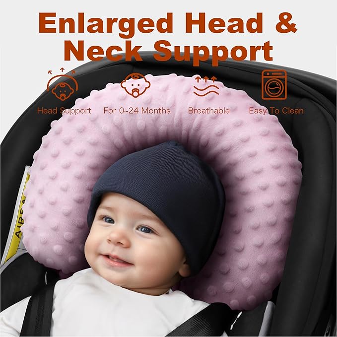 Pro Goleem Infant Car Seat Head Neck Body Support, Ultra-Soft Minky and Microfiber Newborn Car Seat Insert, Perfect for Car Seat, Stroller, 2-in-1 Reversible, Girls, Pink-BubblyBeeBaby
