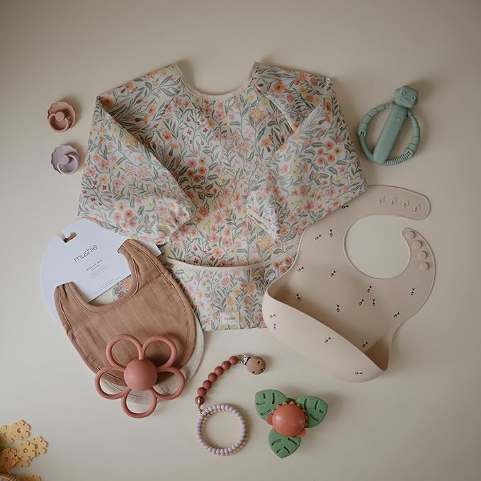 mushie Silicone Baby Bib | Adjustable Fit Waterproof Bibs (Bees)-BubblyBeeBaby