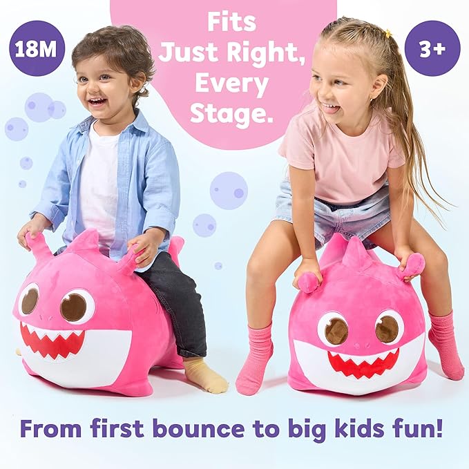 JITTERYGIT Baby Shark Bouncy Hopper - Musical Plush Toy for Kids and Toddlers - Mommy Shark (Pink)-BubblyBeeBaby