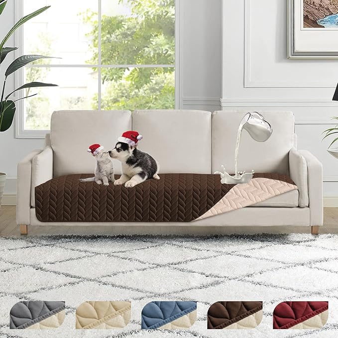 100% Waterproof Dog Bed Cover, 30x70inch Brown Sofa Cover Anti-Slip, Reusable Changing Pad, Washable Camping Mat for Pets/Kids/Adult/Dog/Cat,Geometric Embroidery Blanket 2024 New-BubblyBeeBaby