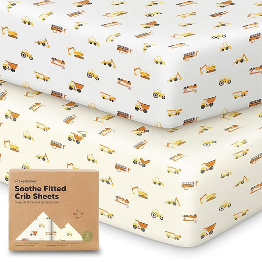 KeaBabies 2-Pack Organic Crib Sheets for Boys, Girls - 52x28 Fitted Crib Mattress Sheet Neutral, Breathable Jersey Cotton Cover for Baby Bed, Toddler Mattress, Soft & Cute Prints (Construction)-BubblyBeeBaby