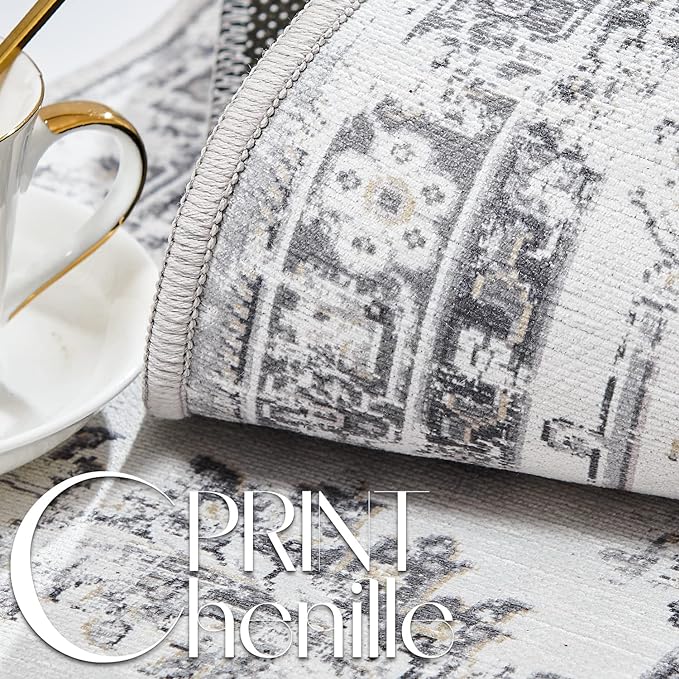 jinchan Hallway Runner Rug 3x10 Machine Washable Runner Rug Grey Vintage Floral Design Non-Slip Low Pile Ultra-Thin for Kitchen Laundry Room Bedroom Farmhouse (3‘x10',Grey)-BubblyBeeBaby