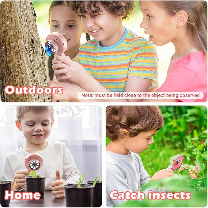 2 in 1 Kids Microscope with Bug Catcher,HD 500X Digital Microscope for Kids with 2" Screen,Photo and Video,STEM Educational Science Kit Learning Toys for Age 3-12 Girls & Boys Birthday Gifts (Pink)-BubblyBeeBaby