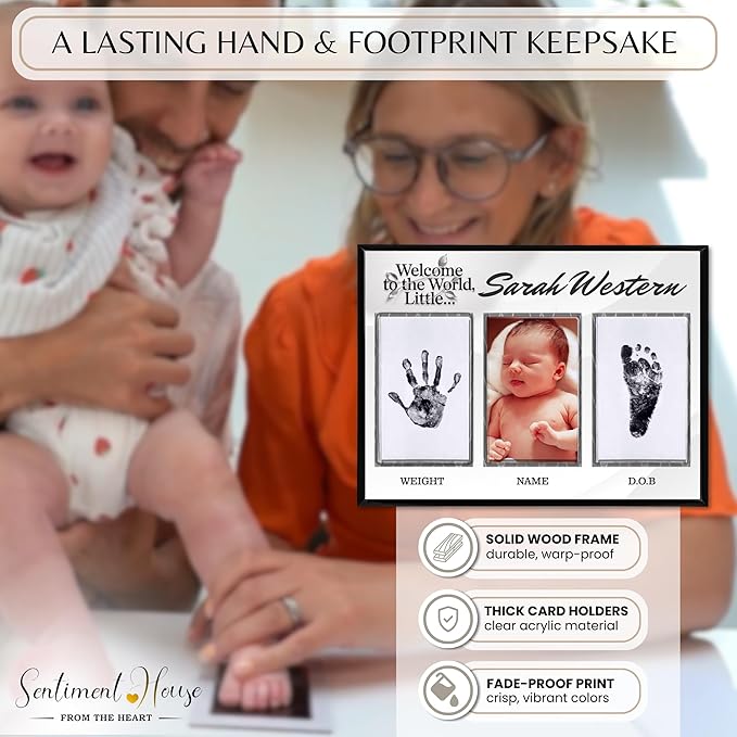 Inkless Hand and Footprint Kit, Baby Keepsake Plaque & Baby Shower Gifts - Ideal as Mom To Be Gift, Nursery Picture Frames, Clean Touch Hand and Footprint Kit (Style 1 - Design 4)-BubblyBeeBaby