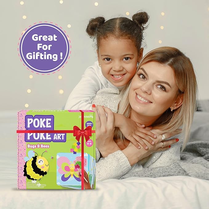 jackinthebox Poke Poke Art – Bugs Theme, Mess-Free Fabric Art and Craft, Flower Pressing Kits, Gift for Kids, Toys for Girls and Boys Ages 4 5 6 7 8-BubblyBeeBaby