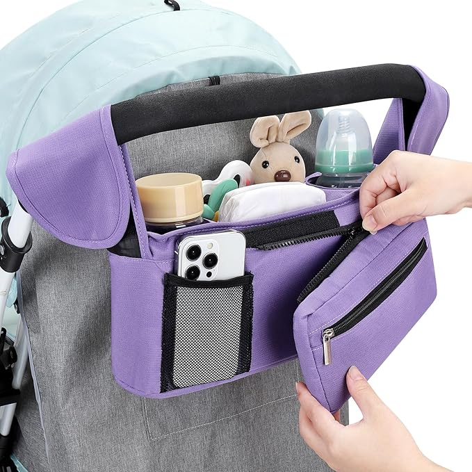 Accmor Universal Stroller Organizer with Insulated Cup Holder Detachable Phone Bag and Shoulder Strap,Stroller Bag Caddy Organizer Fits for Uppababy, Baby Jogger, Britax Strollers-BubblyBeeBaby