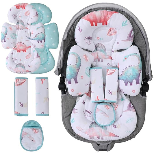 Infant Car Seat Insert, 2-in-1 Head & Body Carseat Support for Baby Newborn Toddler with Strap Covers, Reversible Ultra-Soft Cushion for Baby Carseat, Stroller, Swing & Bouncer-BubblyBeeBaby