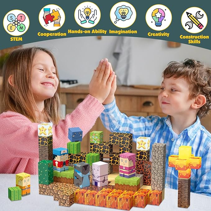 200PCS Magnetic Blocks Building Toys Set, Light Up Build 3D Magnetic Building Blocks for Kids Boys Girls Ages 3+, Magnet Cubes STEM Sensory Christmas Birthday Gift Construction Toys-BubblyBeeBaby