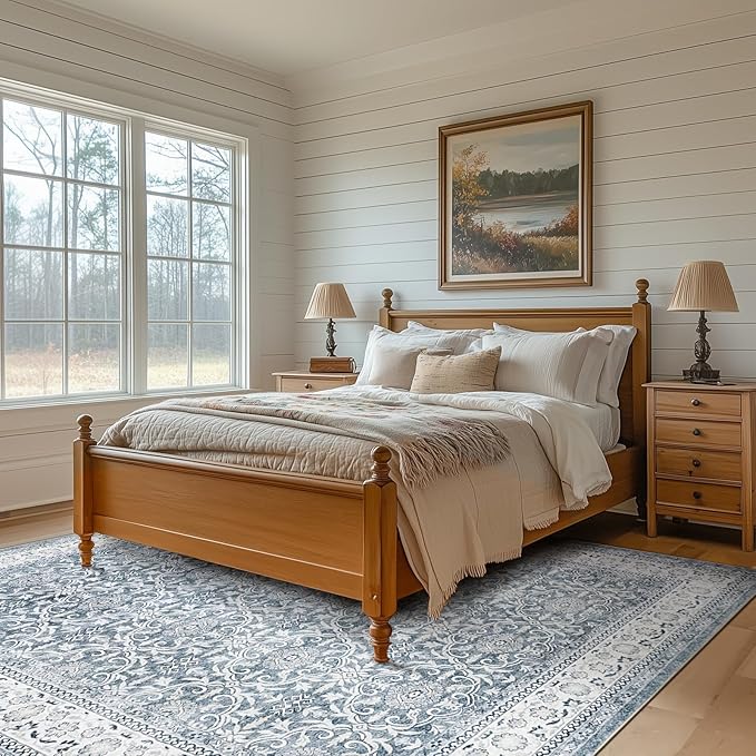 jinchan Floral 9x12 Area Rugs for Living Room - Machine Washable Vintage Distressed Boho Design Soft Throw Rug Large Carpet Low-Pile Thin Non-Slip for Bedroom Dining Room Nursery (9‘x12',Grey)-BubblyBeeBaby