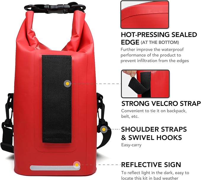 250 PCS Waterproof First Aid Kit, Roll Top Reflective Boat Dry Bag Bug Out Bags, Emergency Medical Kit Ideal for Boating, Camping, Fishing, Kayaking, Floating, Red-BubblyBeeBaby