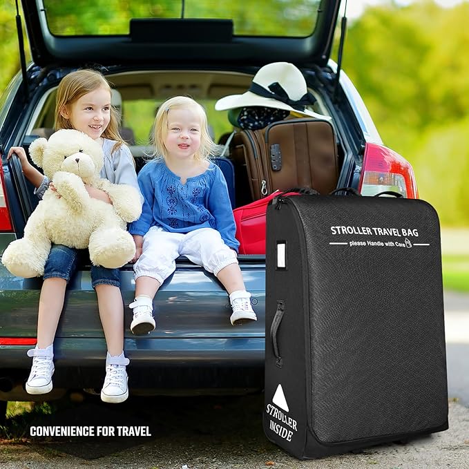 RAYMACE Padded Stroller Travel Bag for Airplane,Stroller Gate check bag with Wheels Compatible with UPPAbaby Vista,Vista V2,Cruz,Cruz V2, Travel Safe Protection Storage Bag,Patterned Design,Black-BubblyBeeBaby