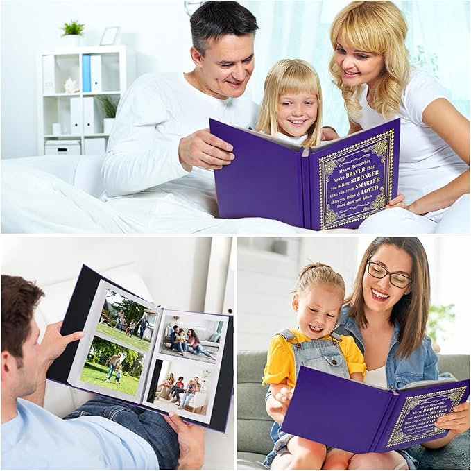 Inspirational Leather Photo Album,Magnetic Self-Stick Page Photo Album,Family Album,Hand Made DIY Albums Holds 3x5, 4x6, 5x7, 6x8 Photos (purple-always remember)-BubblyBeeBaby