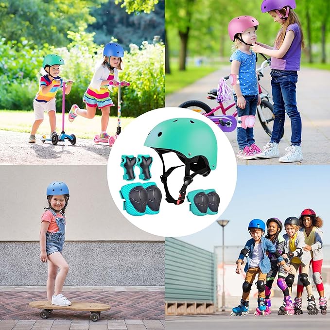 Kids Bike Helmet Set Adjustable for Children, Boys, Girls and Teenagers Aged 3-8 Years Includes Elbow, Knee, Wrist Guards Children's Helmet Protection Set for Bikes SkateboardsRollerskates-BubblyBeeBaby