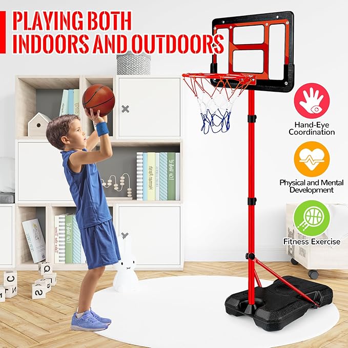 Kids Basketball Hoop with Stand, Adjustable Basketball Set, Toddler Basketball Toys for Boys Age 3 4 5 6 7 8, Indoor Outdoor Backyard Sport Game Gifts-BubblyBeeBaby