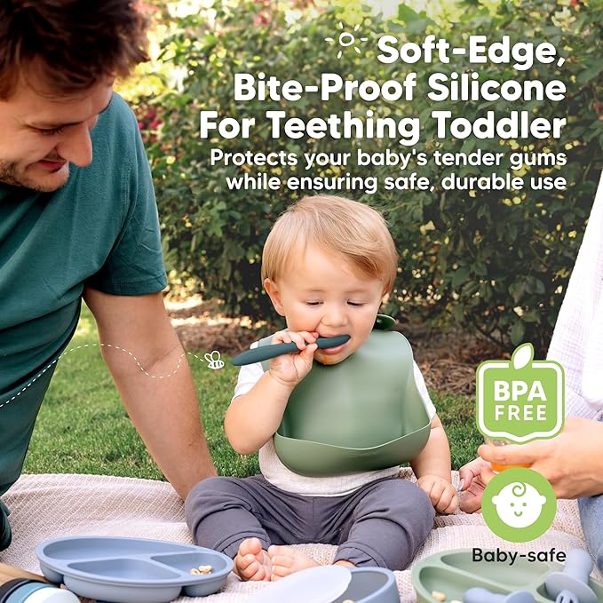 KeaBabies Silicone Baby Spoons, Self Feeding 6-12 months - 3-Pack Baby Weaning Eating Utensils, Toddler First Food Training Spoon, Infant, Kids Feeding Supplies Essential Set, Dishwasher-safe (Rocky)-BubblyBeeBaby