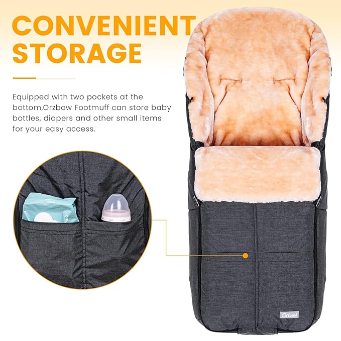 Orzbow Stroller Footmuff Universal | Faux Wool Baby Bunting Bag | Warm, Weather-proof, Adjustable Buckles | Winter Stroller Blanket Cover | Baby Sleeping Bag for Cold Weather Accessories, Dark Grey-BubblyBeeBaby
