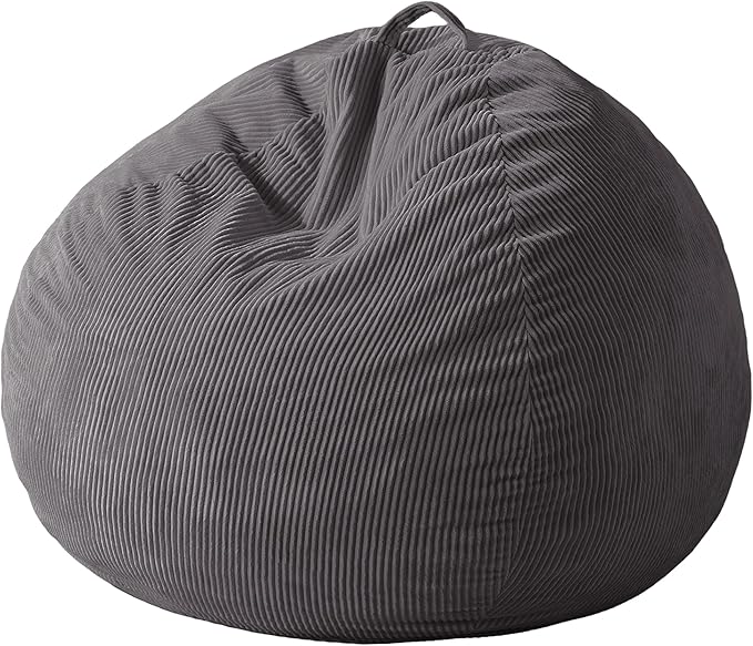 Homguava 3.5FT Bean Bag Chair: Teardrop Bean Bags with Memory Foam Filled, Compact Beanbag Chairs Soft Sofa with Corduroy Cover (Grey)-BubblyBeeBaby