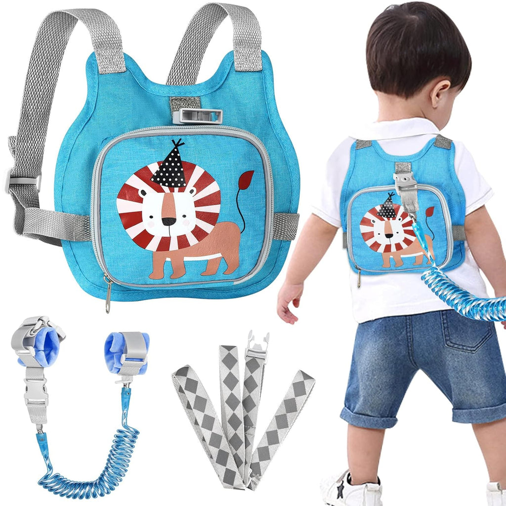 Toddler Harness Leash+ Anti Lost Wrist Link, Accmor Adorable Lion Baby Harness with Leash, Collapsible Child Anti Lost Leash Cute Kid Harness Belt Strap - Keep Kids & Babies Close While Walking