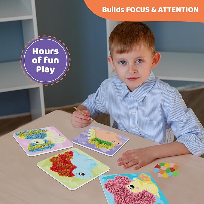 jackinthebox Poke Poke Art – Dinosaurs Theme, Mess-Free Fabric Art and Craft, Flower Pressing Kits, Gift for Kids, Toys for Girls and Boys Ages 4 5 6 7 8-BubblyBeeBaby