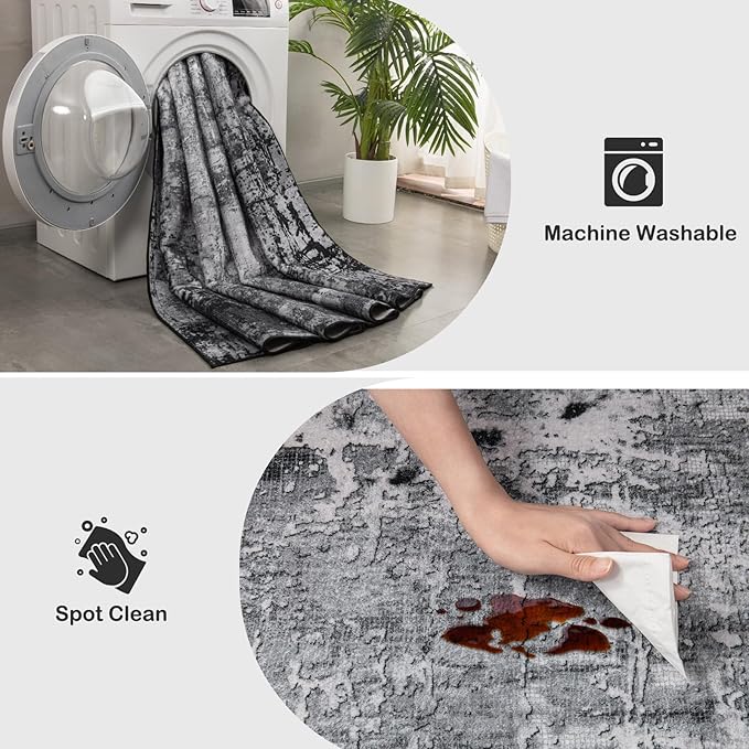 Kelarea Living Room Rug, 6x9 Area Rug Modern Abstract Washable Rugs, Black Non Slip Low Pile Carpet, Stain Resistant Large Rugs for Bedroom, Dining Room, College Dorm, Home Office-BubblyBeeBaby