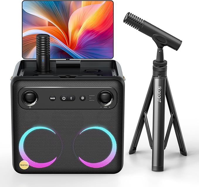 Karaoke Machine with Microphone Stand, Portable Bluetooth Speaker for Party, Backyard, Karaoke System with 2 Wireless Microphone for Adults Kids, for Women, Men, Singing Lovers-BubblyBeeBaby