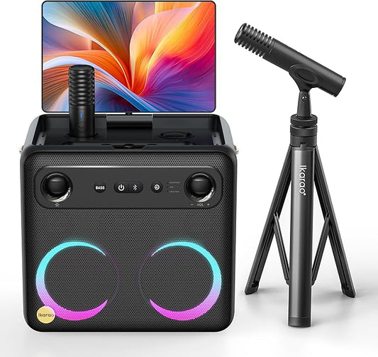 Karaoke Machine with Microphone Stand, Portable Bluetooth Speaker for Party, Backyard, Karaoke System with 2 Wireless Microphone for Adults Kids, for Women, Men, Singing Lovers-BubblyBeeBaby