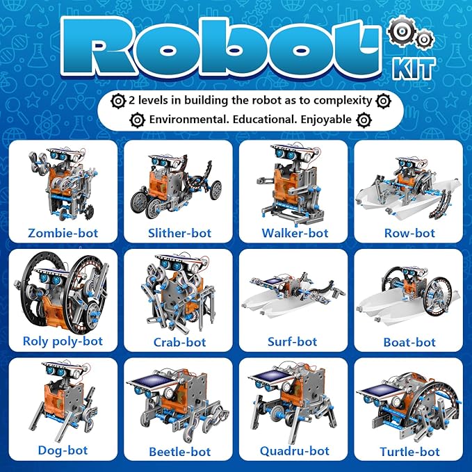 13-in-1 Solar Robot Toys for Ages 8 9 10 11 12 Year Old Boys Girls, STEM Science Kits for Kids Age 8-12, Building Experiments Robotics Kit STEM Projects for Kid Christmas Birthday Gifts (Gray)-BubblyBeeBaby