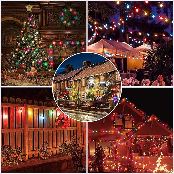 25Ft LED Outdoor String Lights, G40 Outdoor Christmas Decorations Lights Waterproof with 27 LED Globe Multicolor Bulb, Hanging Vintage Christmas Lights for Patio Roofline Backyard Garden Party Decor-BubblyBeeBaby