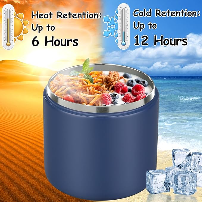 19oz Insulated Vacuum Food Jar with Buckle Lid Wide Mouth Soup Thermo for Hot Food Kids Leakproof Stainless Steel Lunch Container- Blue-1Pack-BubblyBeeBaby